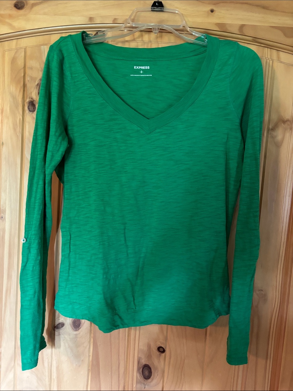 Express Green V-Neck Long Sleeve Top